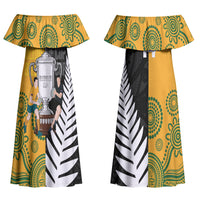 New Zealand Australia Rugby Bledisloe 2026 Custom Couples Matching Off Shoulder Maxi Dress and Long Sleeve Button Shirt Champion Trophy Maori Aboriginal Art LT14 - Polynesian Pride
