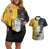 New Zealand Australia Rugby Bledisloe 2026 Custom Couples Matching Off Shoulder Short Dress and Hawaiian Shirt Champion Trophy Maori Aboriginal Art LT14 Multicolor - Polynesian Pride