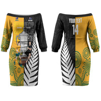 New Zealand Australia Rugby Bledisloe 2026 Custom Couples Matching Off The Shoulder Long Sleeve Dress and Hawaiian Shirt Champion Trophy Maori Aboriginal Art LT14 - Polynesian Pride