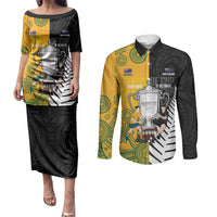 New Zealand Australia Rugby Bledisloe 2026 Custom Couples Matching Puletasi and Long Sleeve Button Shirt Champion Trophy Maori Aboriginal Art LT14 Multicolor - Polynesian Pride