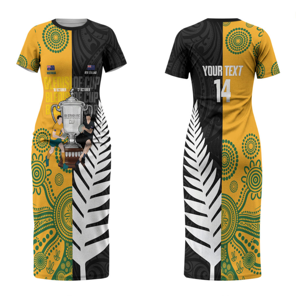 New Zealand Australia Rugby Bledisloe 2026 Custom Couples Matching Short Sleeve Bodycon Dress and Hawaiian Shirt Champion Trophy Maori Aboriginal Art LT14 - Polynesian Pride