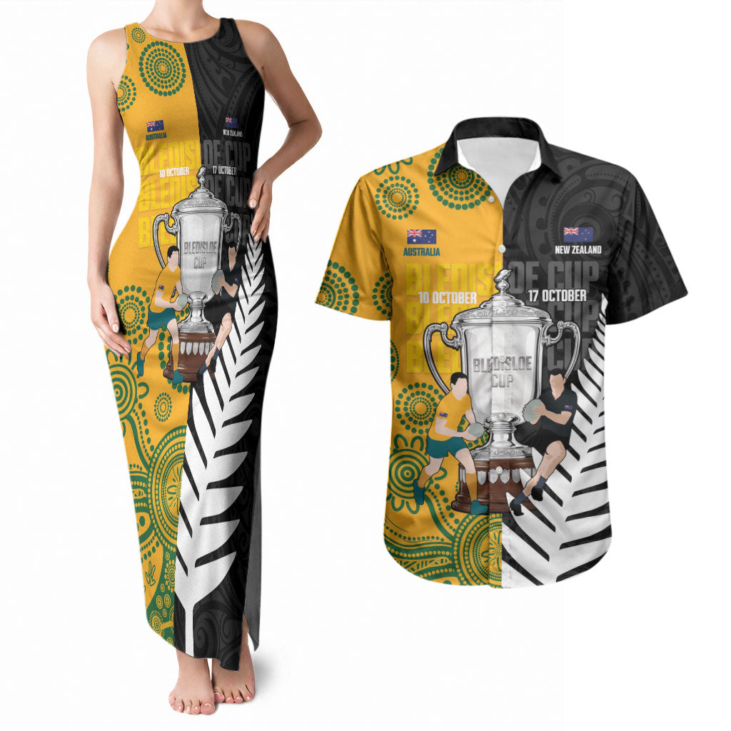 New Zealand Australia Rugby Bledisloe 2026 Custom Couples Matching Tank Maxi Dress and Hawaiian Shirt Champion Trophy Maori Aboriginal Art