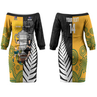 New Zealand Australia Rugby Bledisloe 2026 Custom Family Matching Off The Shoulder Long Sleeve Dress and Hawaiian Shirt Champion Trophy Maori Aboriginal Art LT14 Mom's Dress Multicolor - Polynesian Pride