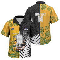 New Zealand Australia Rugby Bledisloe 2026 Custom Family Matching Off The Shoulder Long Sleeve Dress and Hawaiian Shirt Champion Trophy Maori Aboriginal Art LT14 Son's Shirt Multicolor - Polynesian Pride