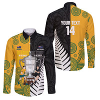 New Zealand Australia Rugby Bledisloe 2026 Custom Family Matching Off Shoulder Short Dress and Hawaiian Shirt Champion Trophy Maori Aboriginal Art LT14 Dad's Shirt - Long Sleeve Multicolor - Polynesian Pride