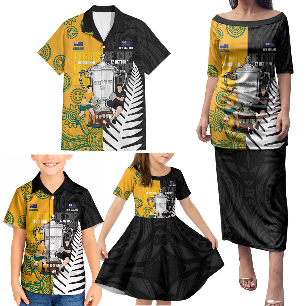 New Zealand Australia Rugby Bledisloe 2026 Custom Family Matching Puletasi and Hawaiian Shirt Champion Trophy Maori Aboriginal Art LT14 - Polynesian Pride