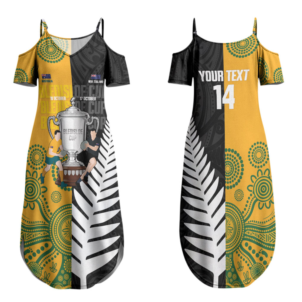 New Zealand Australia Rugby Bledisloe 2026 Custom Family Matching Summer Maxi Dress and Hawaiian Shirt Champion Trophy Maori Aboriginal Art LT14 Mom's Dress Multicolor - Polynesian Pride