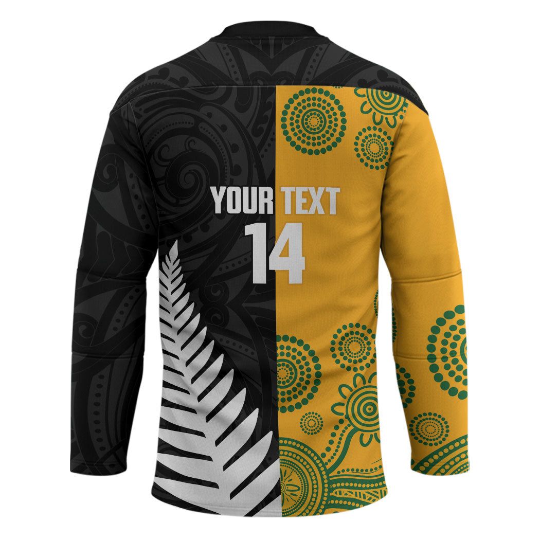 New Zealand Australia Rugby Bledisloe 2026 Custom Hockey Jersey Champion Trophy Maori Aboriginal Art LT14 - Polynesian Pride