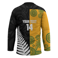 New Zealand Australia Rugby Bledisloe 2026 Custom Hockey Jersey Champion Trophy Maori Aboriginal Art LT14 - Polynesian Pride