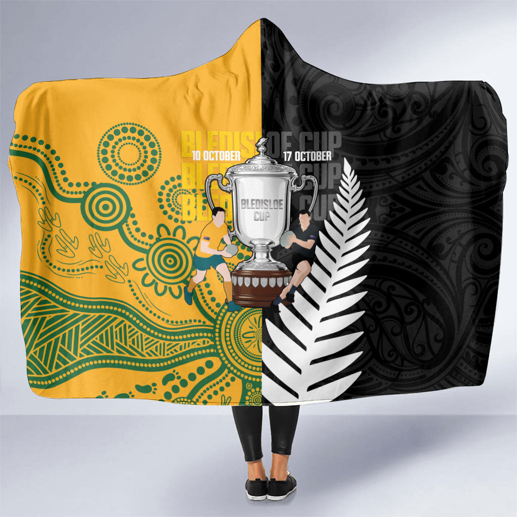 New Zealand Australia Rugby Bledisloe 2026 Hooded Blanket Champion Trophy Maori Aboriginal Art LT14 One Size Multicolor - Polynesian Pride