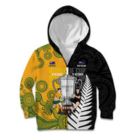 New Zealand Australia Rugby Bledisloe 2026 Custom Kid Hoodie Champion Trophy Maori Aboriginal Art LT14 Zip Hoodie Multicolor - Polynesian Pride