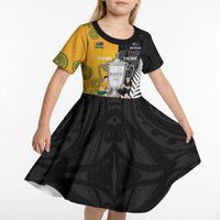 New Zealand Australia Rugby Bledisloe 2026 Custom Kid Short Sleeve Dress Champion Trophy Maori Aboriginal Art LT14 - Polynesian Pride
