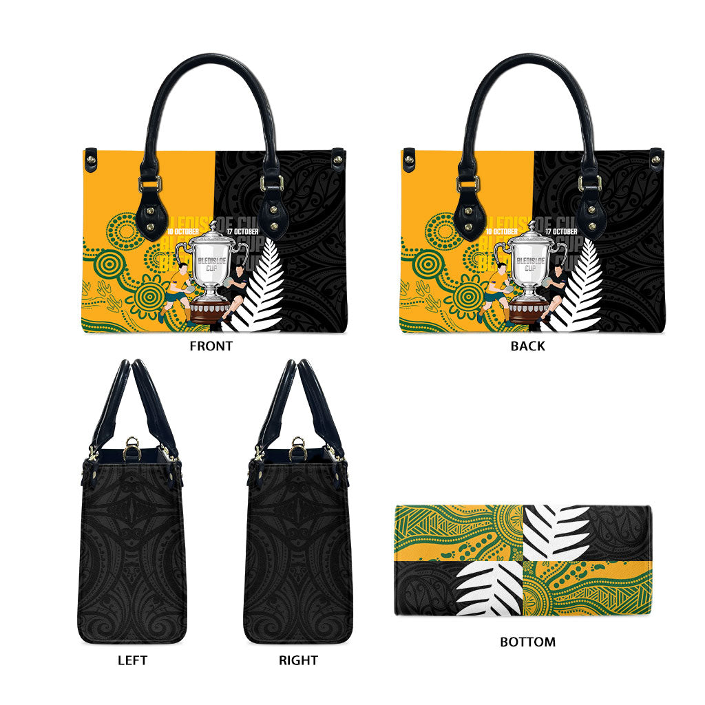 New Zealand Australia Rugby Bledisloe 2026 Leather Bag Champion Trophy Maori Aboriginal Art LT14 - Polynesian Pride