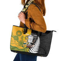 New Zealand Australia Rugby Bledisloe 2026 Leather Tote Bag Champion Trophy Maori Aboriginal Art LT14 Multicolor - Polynesian Pride
