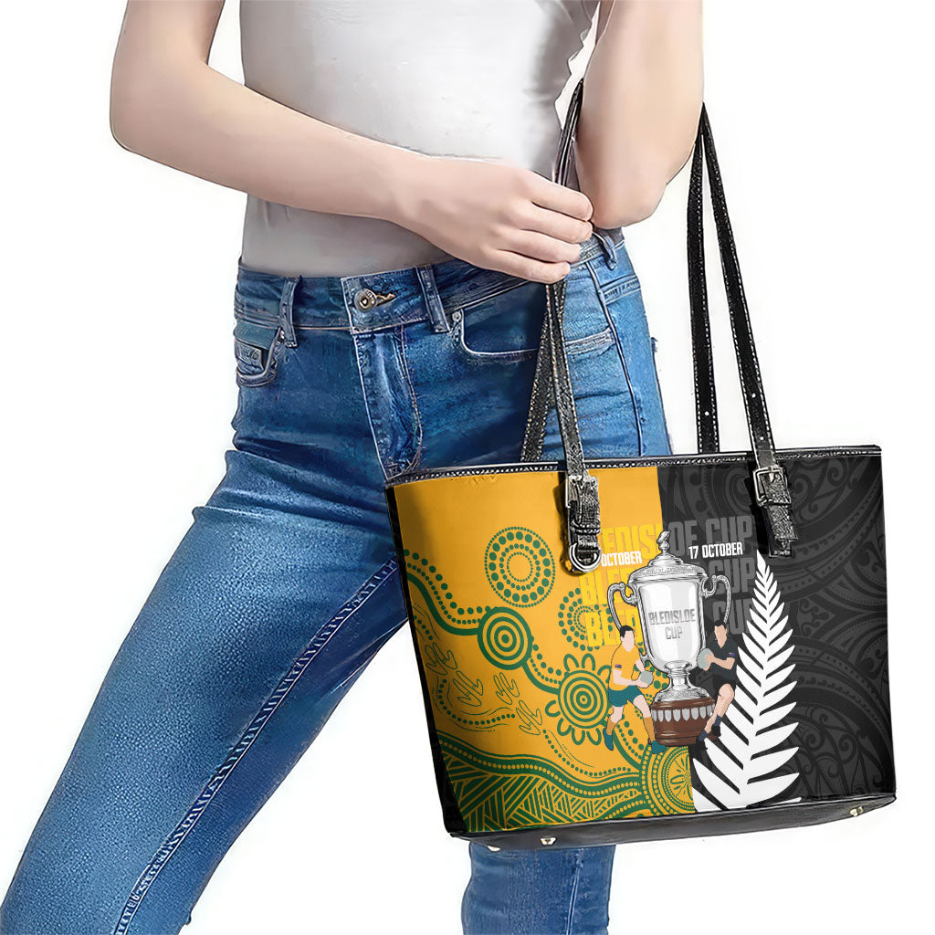 New Zealand Australia Rugby Bledisloe 2026 Leather Tote Bag Champion Trophy Maori Aboriginal Art LT14 - Polynesian Pride