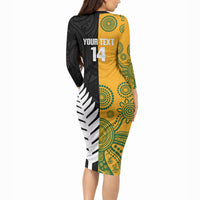 New Zealand Australia Rugby Bledisloe 2026 Custom Long Sleeve Bodycon Dress Champion Trophy Maori Aboriginal Art LT14 - Polynesian Pride