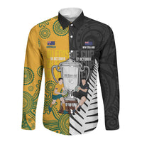 New Zealand Australia Rugby Bledisloe 2026 Custom Long Sleeve Button Shirt Champion Trophy Maori Aboriginal Art LT14 Unisex Multicolor - Polynesian Pride