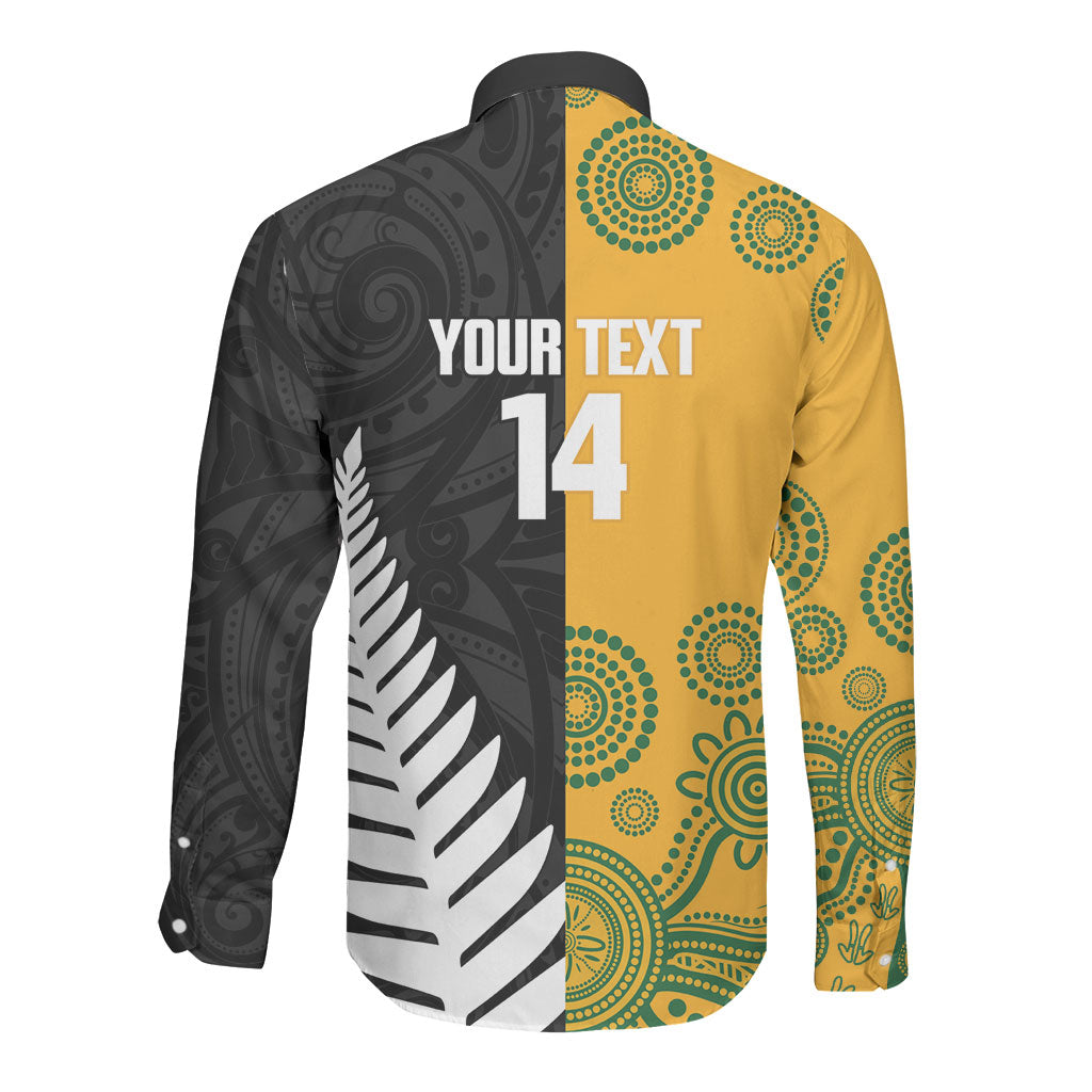 New Zealand Australia Rugby Bledisloe 2026 Custom Long Sleeve Button Shirt Champion Trophy Maori Aboriginal Art LT14 - Polynesian Pride