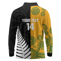 New Zealand Australia Rugby Bledisloe 2026 Custom Long Sleeve Polo Shirt Champion Trophy Maori Aboriginal Art LT14 - Polynesian Pride