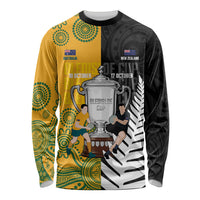 New Zealand Australia Rugby Bledisloe 2026 Custom Long Sleeve Shirt Champion Trophy Maori Aboriginal Art LT14 Unisex Multicolor - Polynesian Pride
