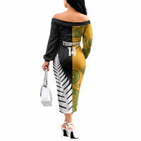 New Zealand Australia Rugby Bledisloe 2026 Custom Off The Shoulder Long Sleeve Dress Champion Trophy Maori Aboriginal Art LT14 - Polynesian Pride