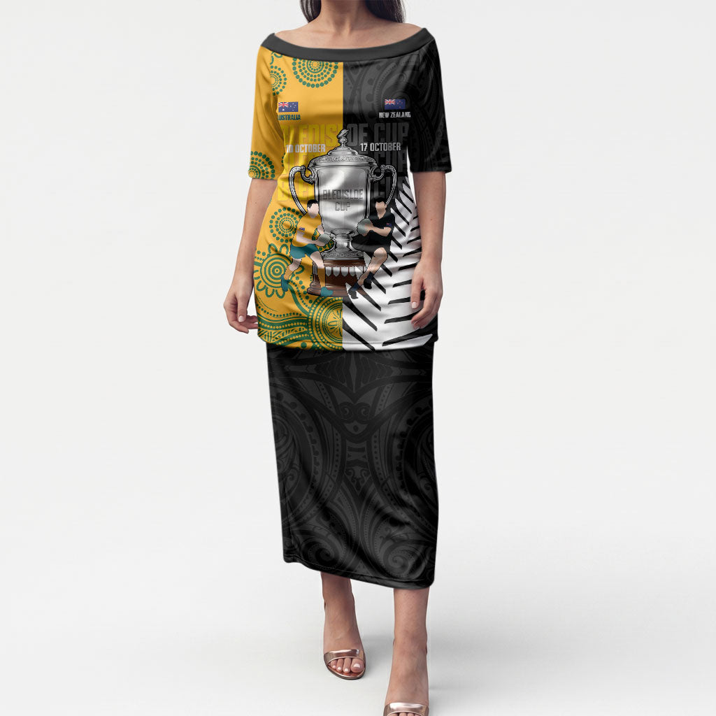 New Zealand Australia Rugby Bledisloe 2026 Custom Puletasi Champion Trophy Maori Aboriginal Art LT14 Long Dress Multicolor - Polynesian Pride