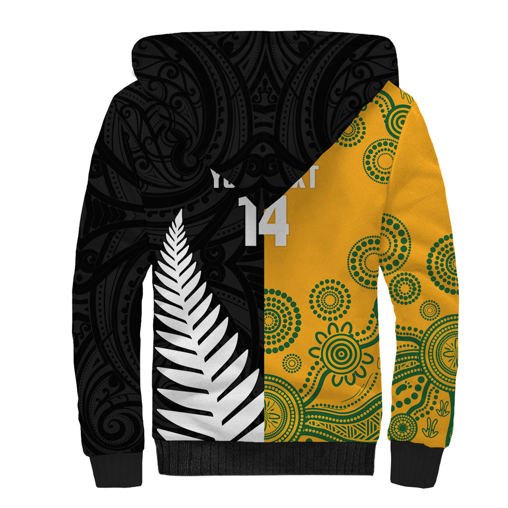 New Zealand Australia Rugby Bledisloe 2026 Custom Sherpa Hoodie Champion Trophy Maori Aboriginal Art LT14 - Polynesian Pride