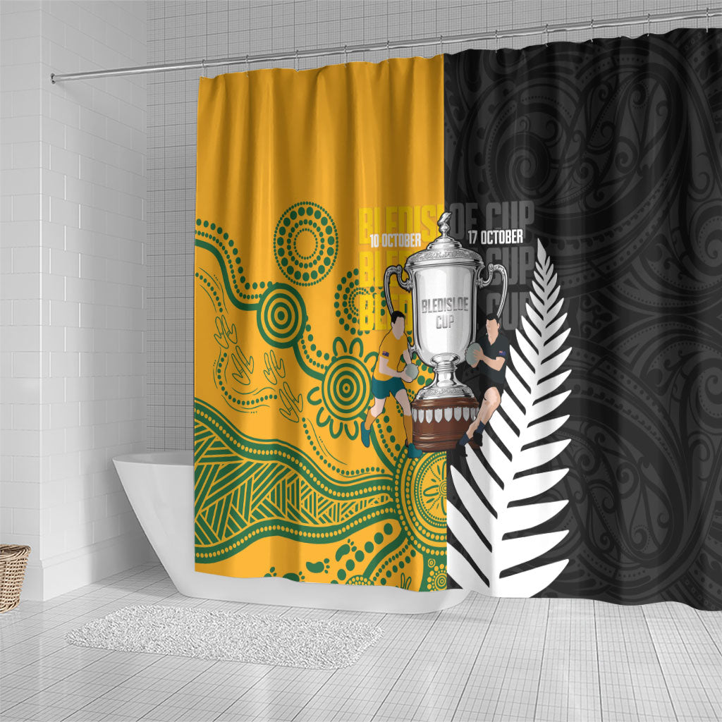 New Zealand Australia Rugby Bledisloe 2026 Shower Curtain Champion Trophy Maori Aboriginal Art LT14 - Polynesian Pride