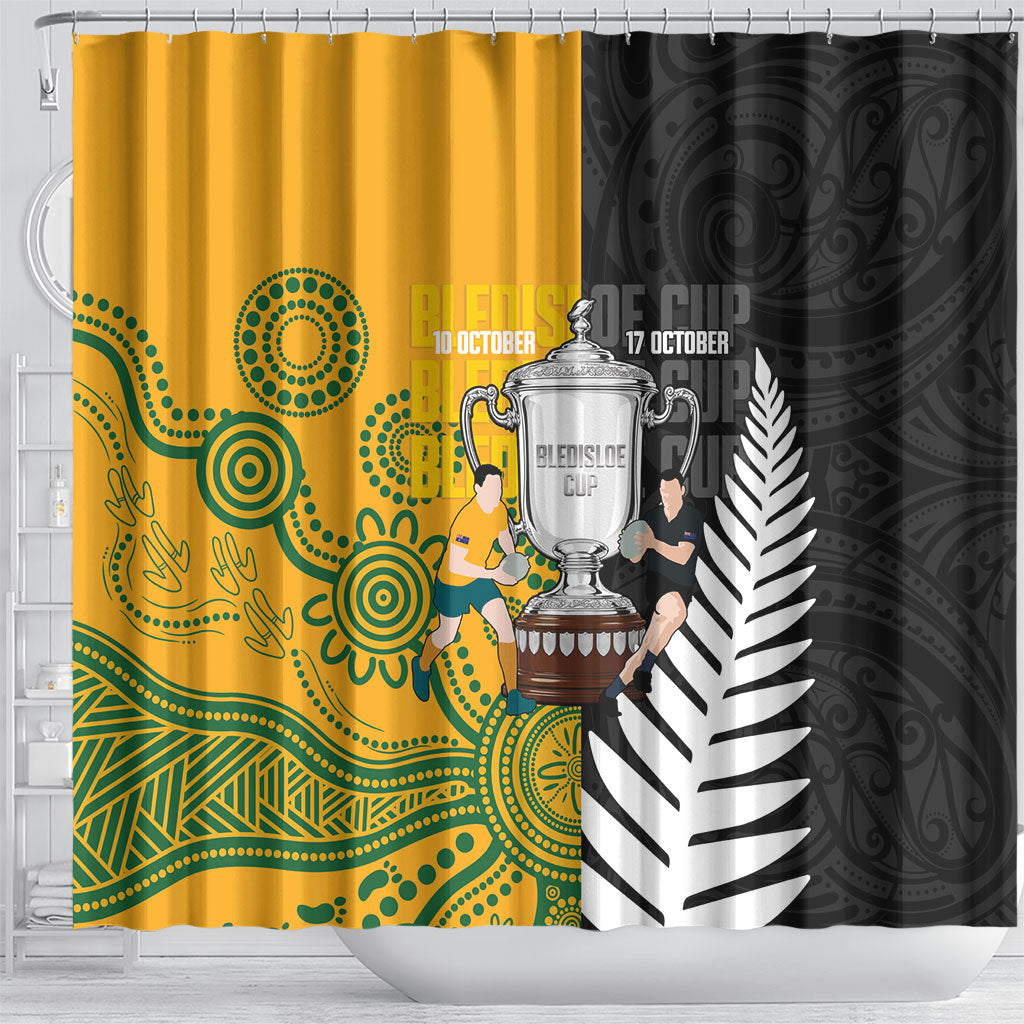 New Zealand Australia Rugby Bledisloe 2026 Shower Curtain Champion Trophy Maori Aboriginal Art LT14 - Polynesian Pride