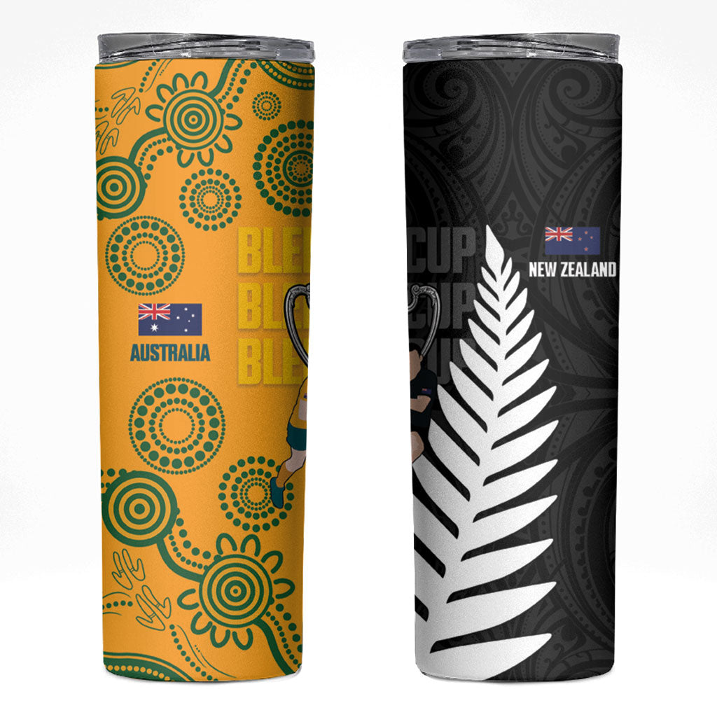 New Zealand Australia Rugby Bledisloe 2026 Skinny Tumbler Champion Trophy Maori Aboriginal Art LT14 Multicolor - Polynesian Pride