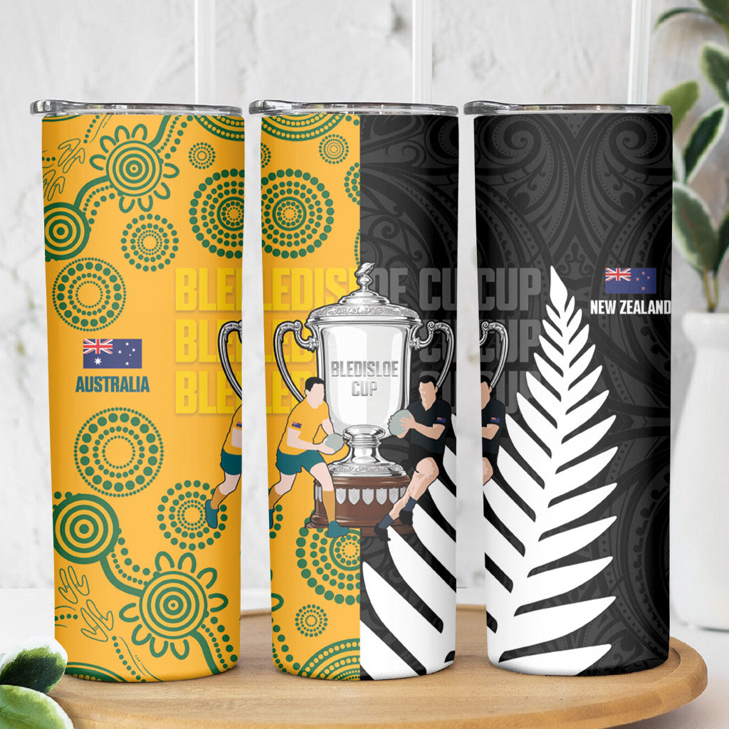 New Zealand Australia Rugby Bledisloe 2026 Skinny Tumbler Champion Trophy Maori Aboriginal Art LT14 - Polynesian Pride