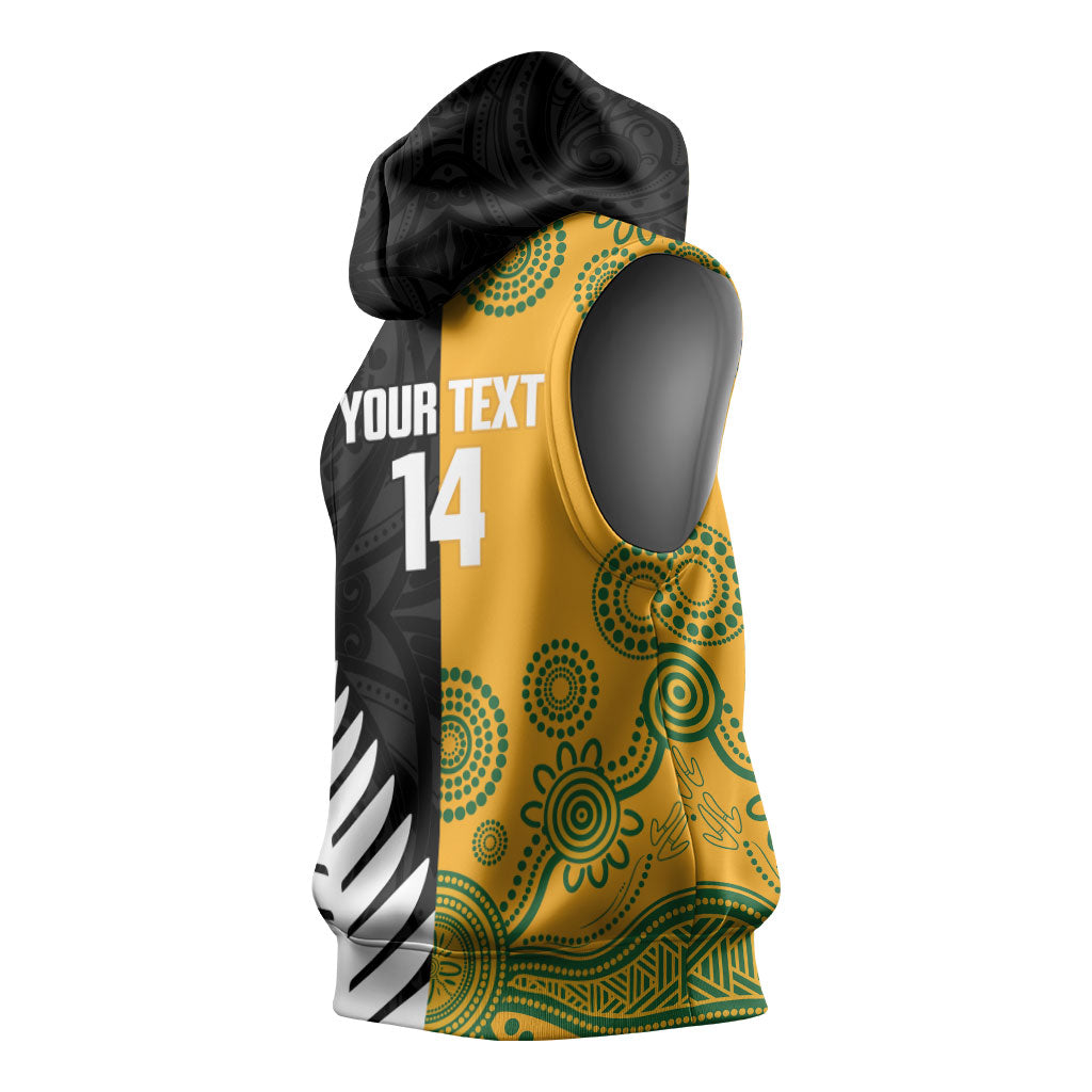 New Zealand Australia Rugby Bledisloe 2026 Custom Sleeveless Hoodie Champion Trophy Maori Aboriginal Art LT14 - Polynesian Pride