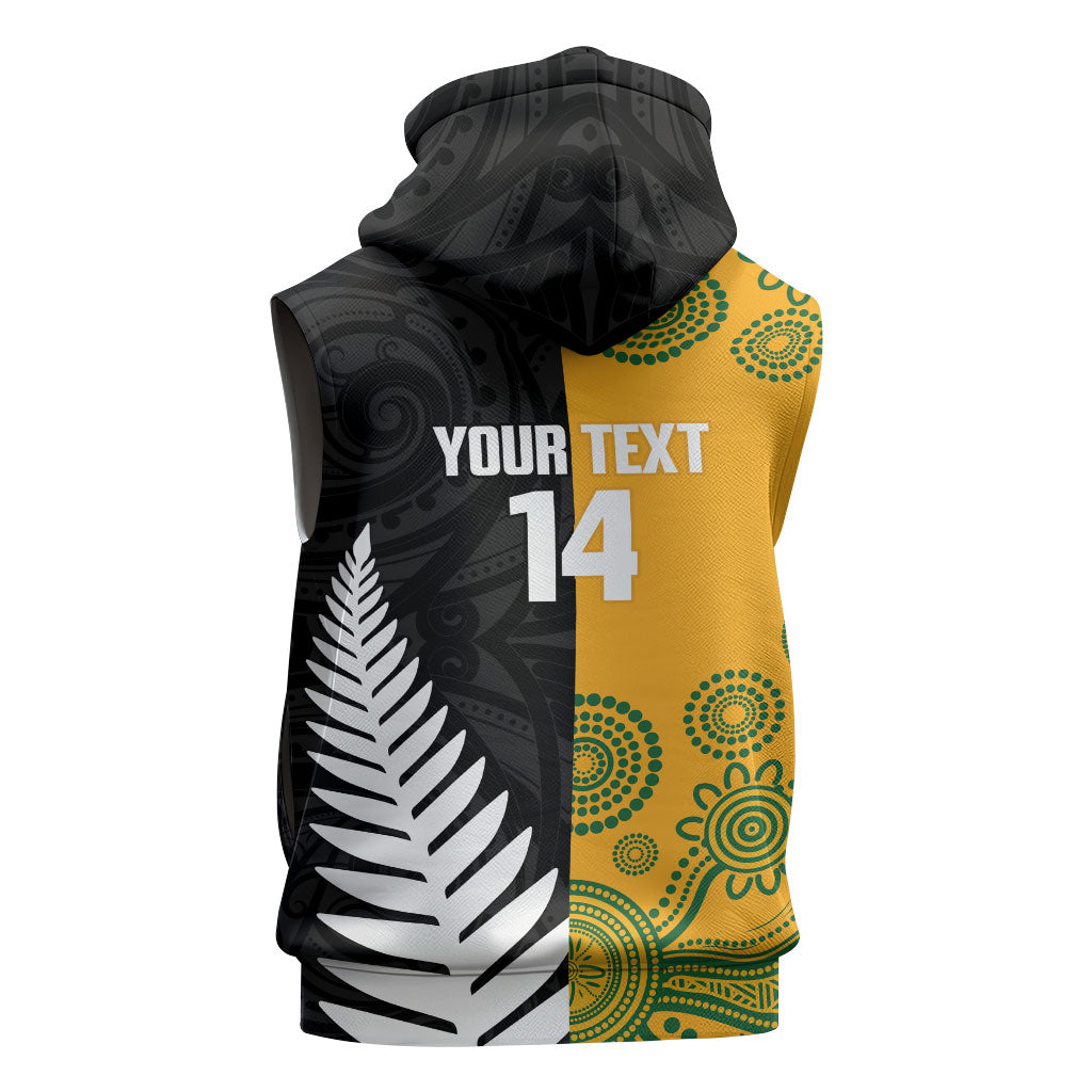 New Zealand Australia Rugby Bledisloe 2026 Custom Sleeveless Zip Hoodie Champion Trophy Maori Aboriginal Art LT14 - Polynesian Pride