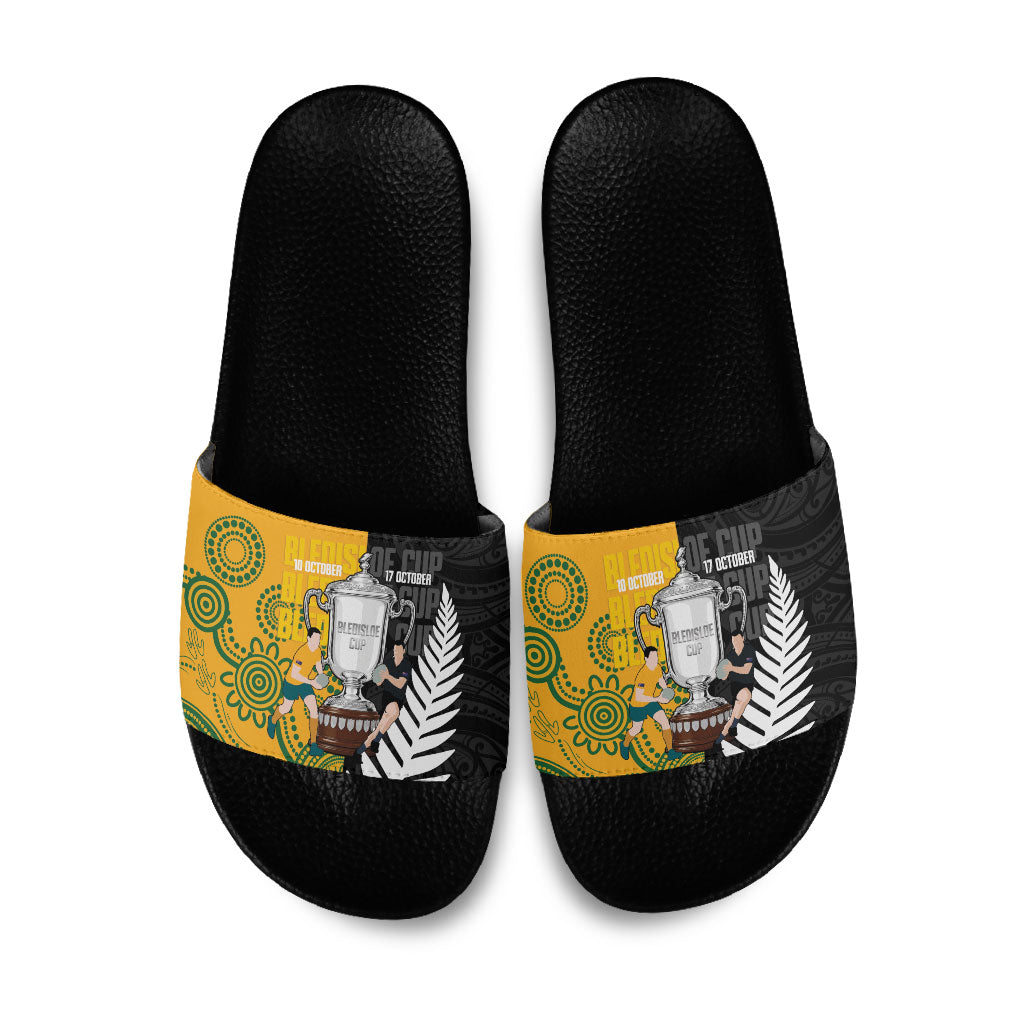 New Zealand Australia Rugby Bledisloe 2026 Slide Sandals Champion Trophy Maori Aboriginal Art LT14 Multicolor - Polynesian Pride