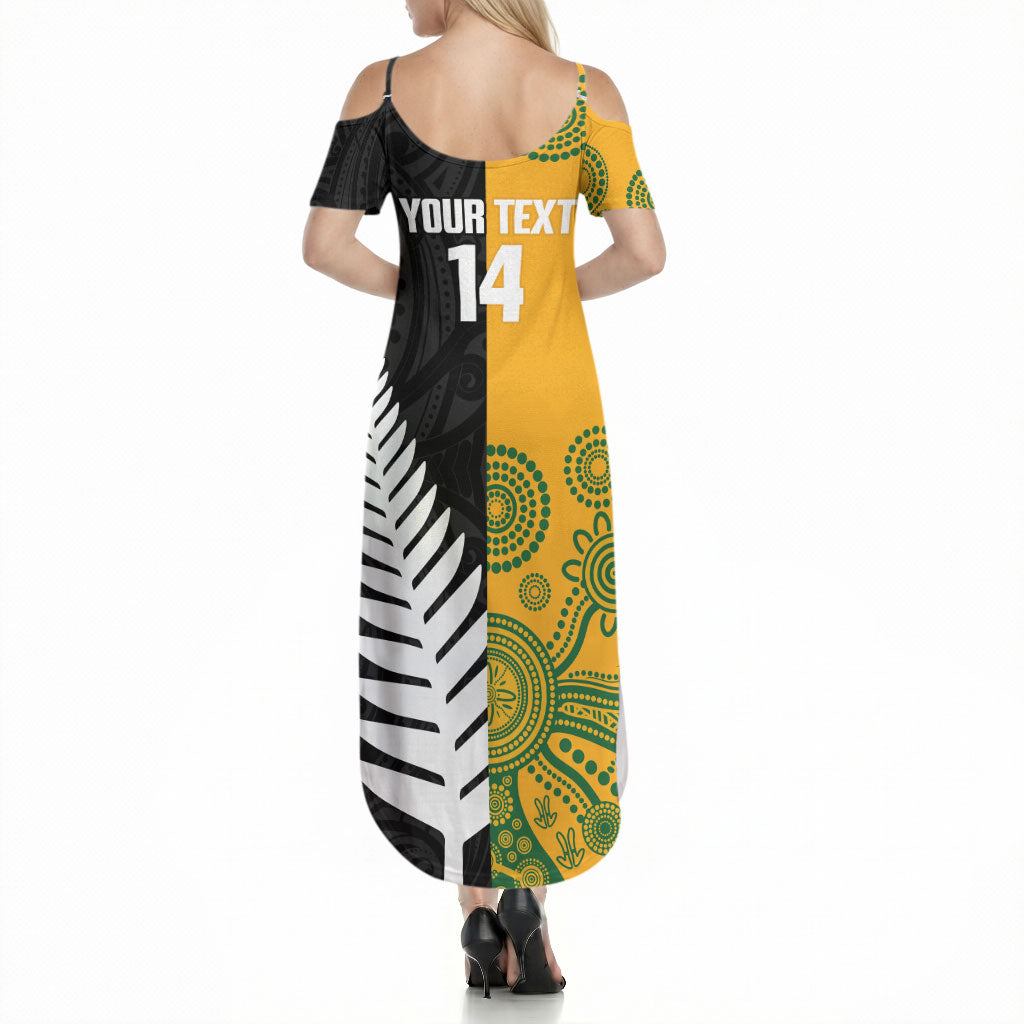 New Zealand Australia Rugby Bledisloe 2026 Custom Summer Maxi Dress Champion Trophy Maori Aboriginal Art LT14 - Polynesian Pride
