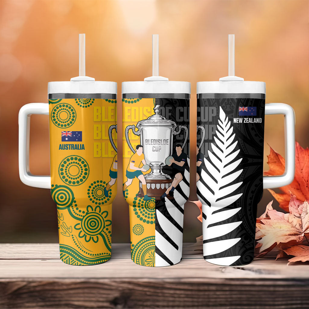 New Zealand Australia Rugby Bledisloe 2026 Tumbler With Handle Champion Trophy Maori Aboriginal Art LT14 - Polynesian Pride