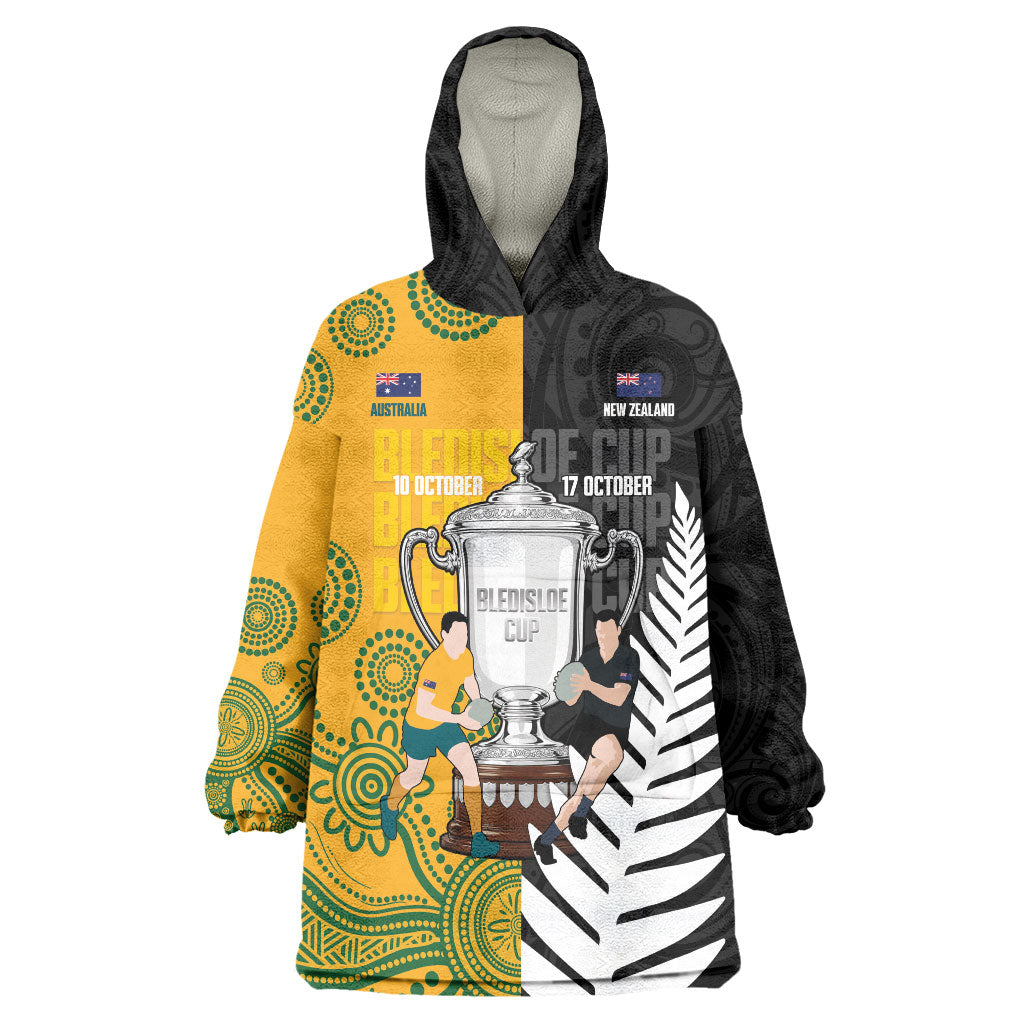 New Zealand Australia Rugby Bledisloe 2026 Custom Wearable Blanket Hoodie Champion Trophy Maori Aboriginal Art LT14 One Size Multicolor - Polynesian Pride