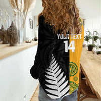 New Zealand Australia Rugby Bledisloe 2026 Custom Women Casual Shirt Champion Trophy Maori Aboriginal Art LT14 - Polynesian Pride