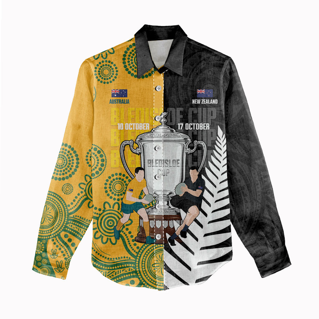 New Zealand Australia Rugby Bledisloe 2026 Custom Women Casual Shirt Champion Trophy Maori Aboriginal Art LT14 - Polynesian Pride