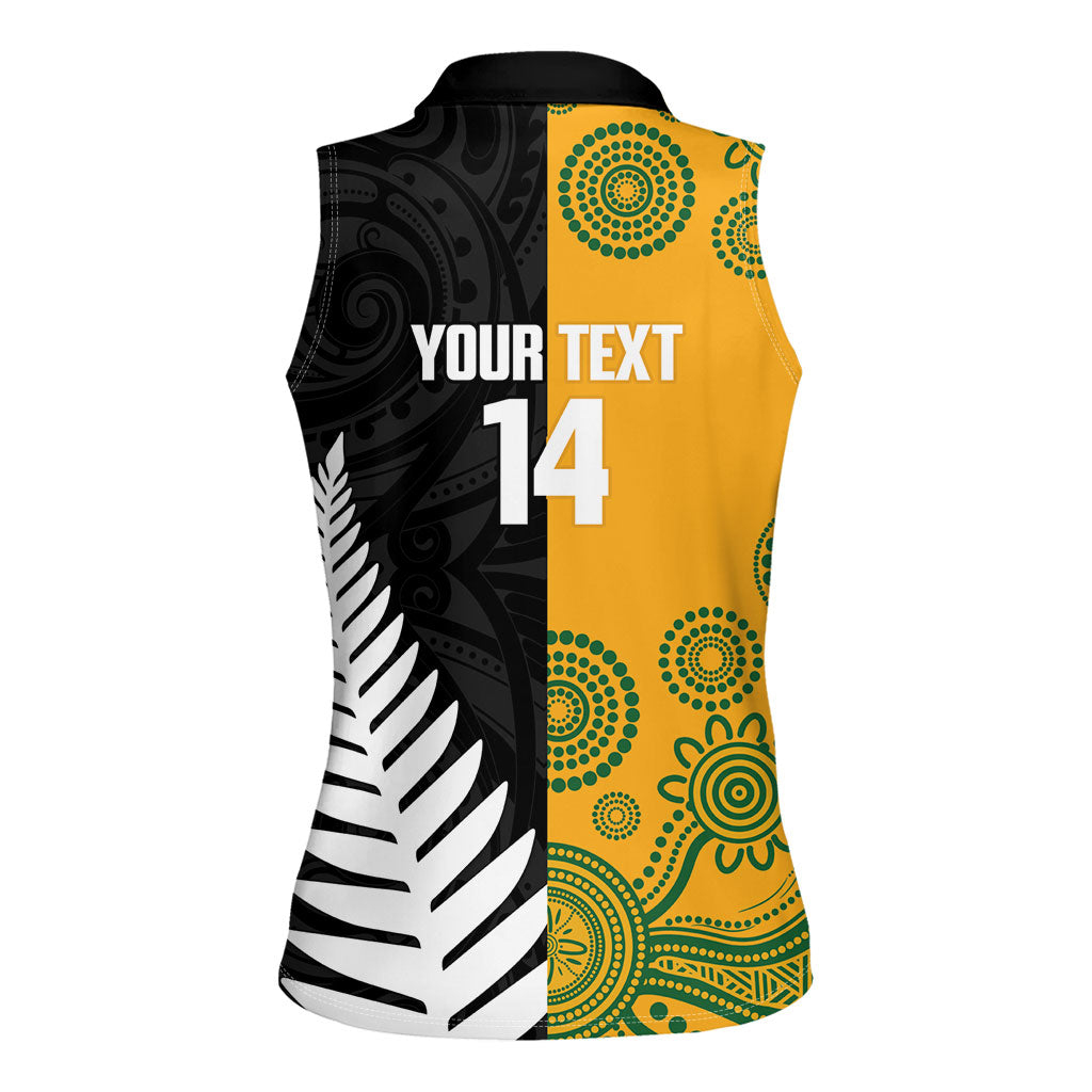 New Zealand Australia Rugby Bledisloe 2026 Custom Women Sleeveless Polo Shirt Champion Trophy Maori Aboriginal Art LT14 - Polynesian Pride