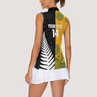 New Zealand Australia Rugby Bledisloe 2026 Custom Women Sleeveless Polo Shirt Champion Trophy Maori Aboriginal Art LT14 - Polynesian Pride
