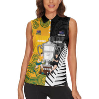New Zealand Australia Rugby Bledisloe 2026 Custom Women Sleeveless Polo Shirt Champion Trophy Maori Aboriginal Art LT14 - Polynesian Pride