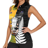 New Zealand Australia Rugby Bledisloe 2026 Custom Women Sleeveless Polo Shirt Champion Trophy Maori Aboriginal Art LT14 - Polynesian Pride