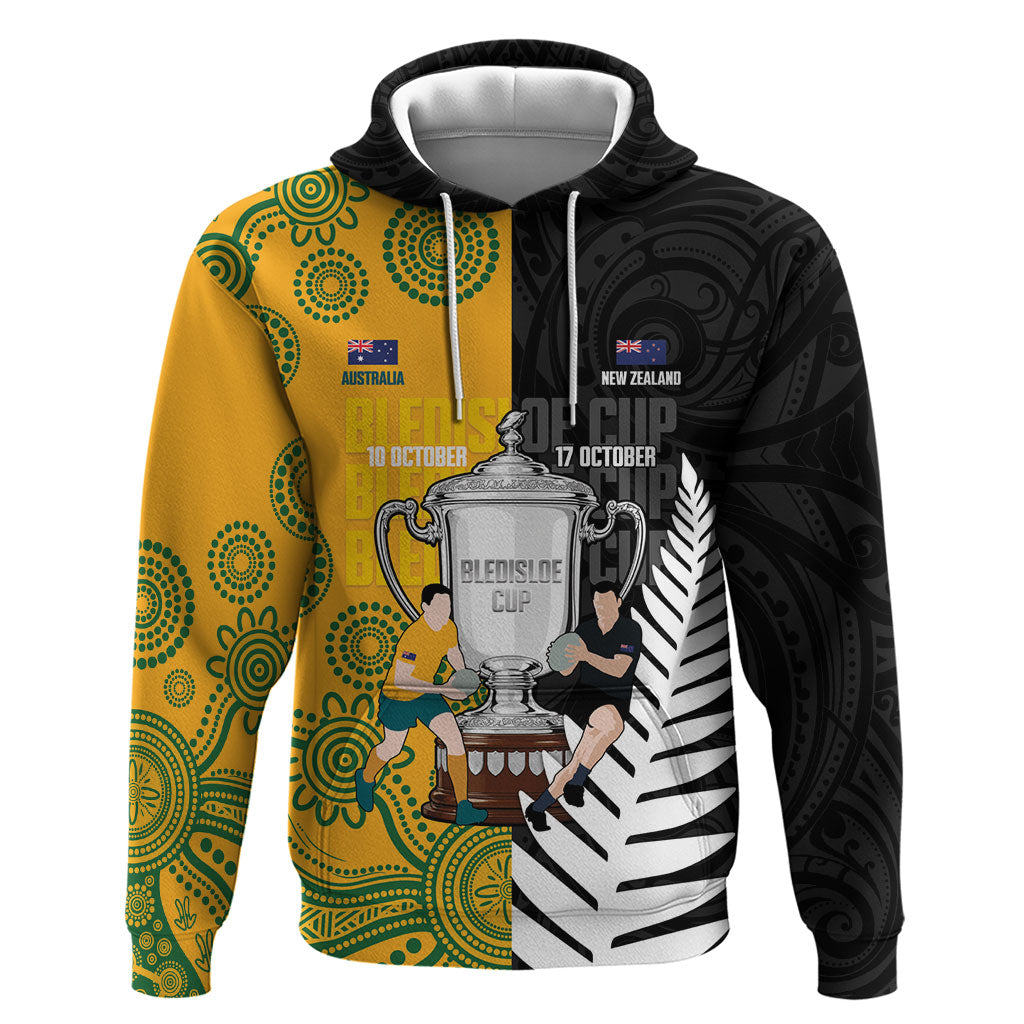 New Zealand Australia Rugby Bledisloe 2026 Custom Zip Hoodie Champion Trophy Maori Aboriginal Art LT14 Pullover Hoodie Multicolor - Polynesian Pride