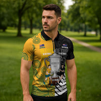 New Zealand Australia Rugby Bledisloe 2026 Custom Zipper Polo Shirt Champion Trophy Maori Aboriginal Art LT14 - Polynesian Pride