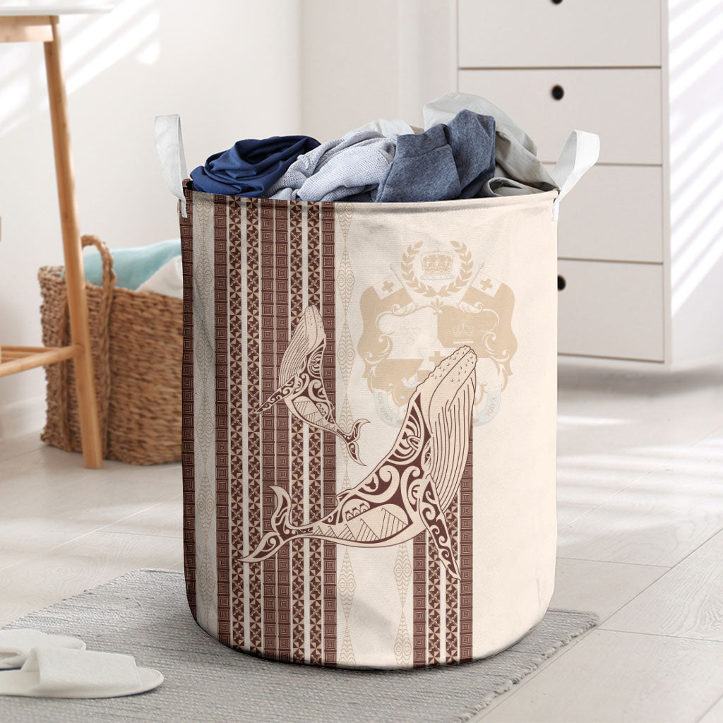 Swimming With Humpback Whales Season Tonga Laundry Basket Tongan Tofuaa Ngatu Pattern Brown LT14 Brown - Polynesian Pride