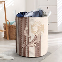 Swimming With Humpback Whales Season Tonga Laundry Basket Tongan Tofuaa Ngatu Pattern Brown LT14 Brown - Polynesian Pride