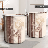 Swimming With Humpback Whales Season Tonga Laundry Basket Tongan Tofuaa Ngatu Pattern Brown LT14 - Polynesian Pride