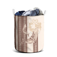 Swimming With Humpback Whales Season Tonga Laundry Basket Tongan Tofuaa Ngatu Pattern Brown LT14 - Polynesian Pride