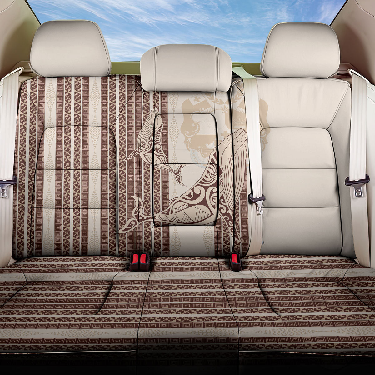 Swimming With Humpback Whales Season Tonga Back Car Seat Cover Tongan Tofuaa Ngatu Pattern Brown LT14 One Size Brown - Polynesian Pride